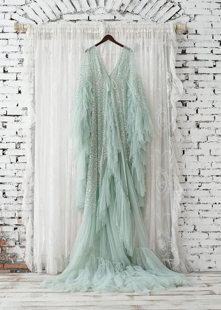 Green Glitter Tulle Light Maternity Dress Fashion Pregnant Dress