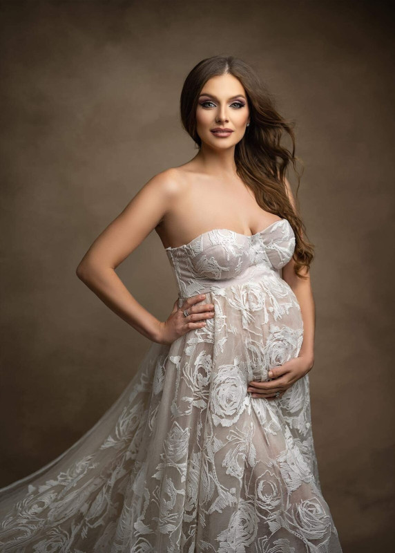 Strapless Ivory Floral Lace Romantic Maternity Dress
