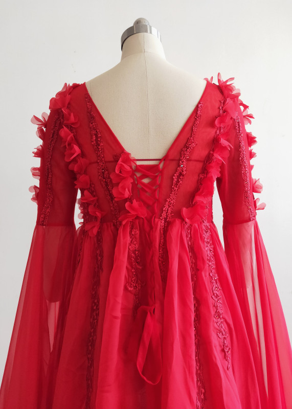 Red Lace Chiffon Floral Maternity Dress