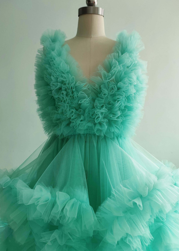 Turquoise Tulle Long Train Maternity Dress
