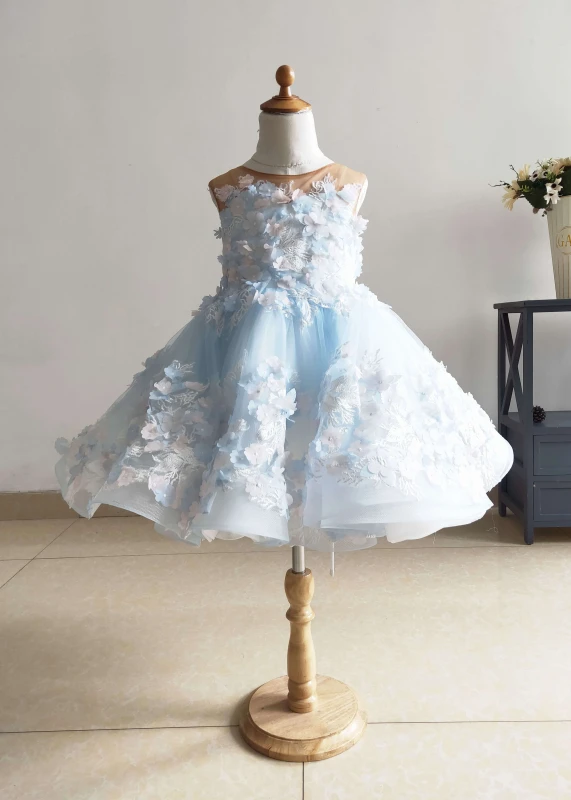 Floral Lace Flower Girl Dress Girls Pageant Dress