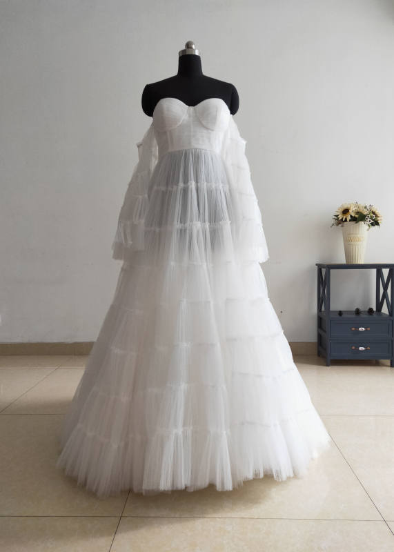 Off Shoulder Ivory Tulle Flowing Maternity Dress