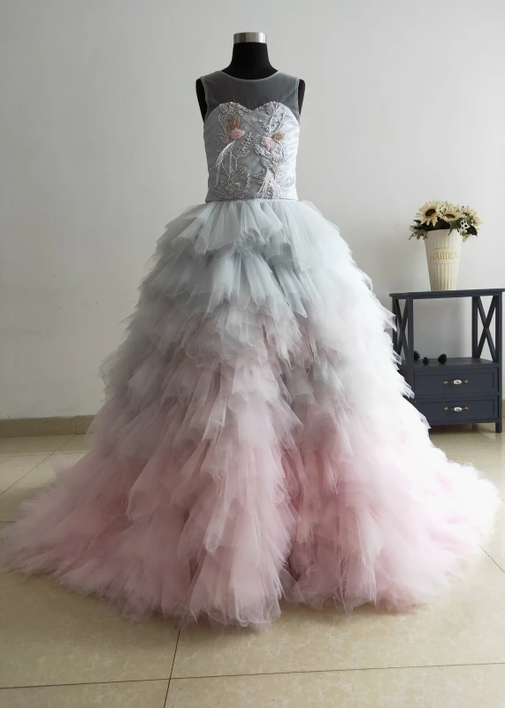 Beaded Lace Tulle Ruffle Chic Prom Dress
