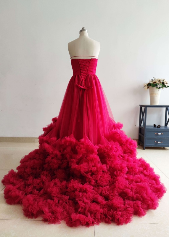 Burgundy Satin Tulle Charming Prom Dress