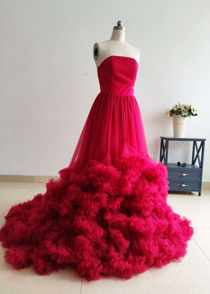 Burgundy Satin Tulle Charming Prom Dress