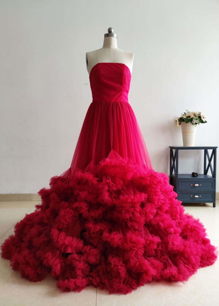Burgundy Satin Tulle Charming Prom Dress