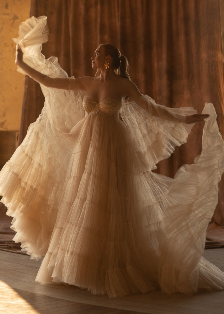 Champagne Lace Tulle Off Shoulder Maternity Dress