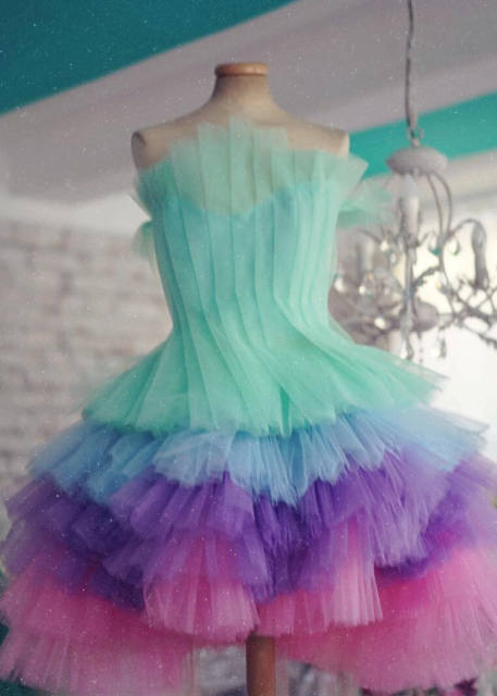 Colorful Tulle Tiered Short Prom Dress