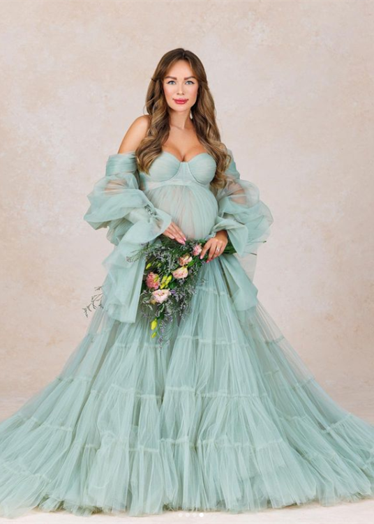 Green Pleated Maternity Dress/Photoshot Dress