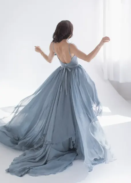 Dark Blue Chiffon Skirt 2 Pieces Wedding Dress