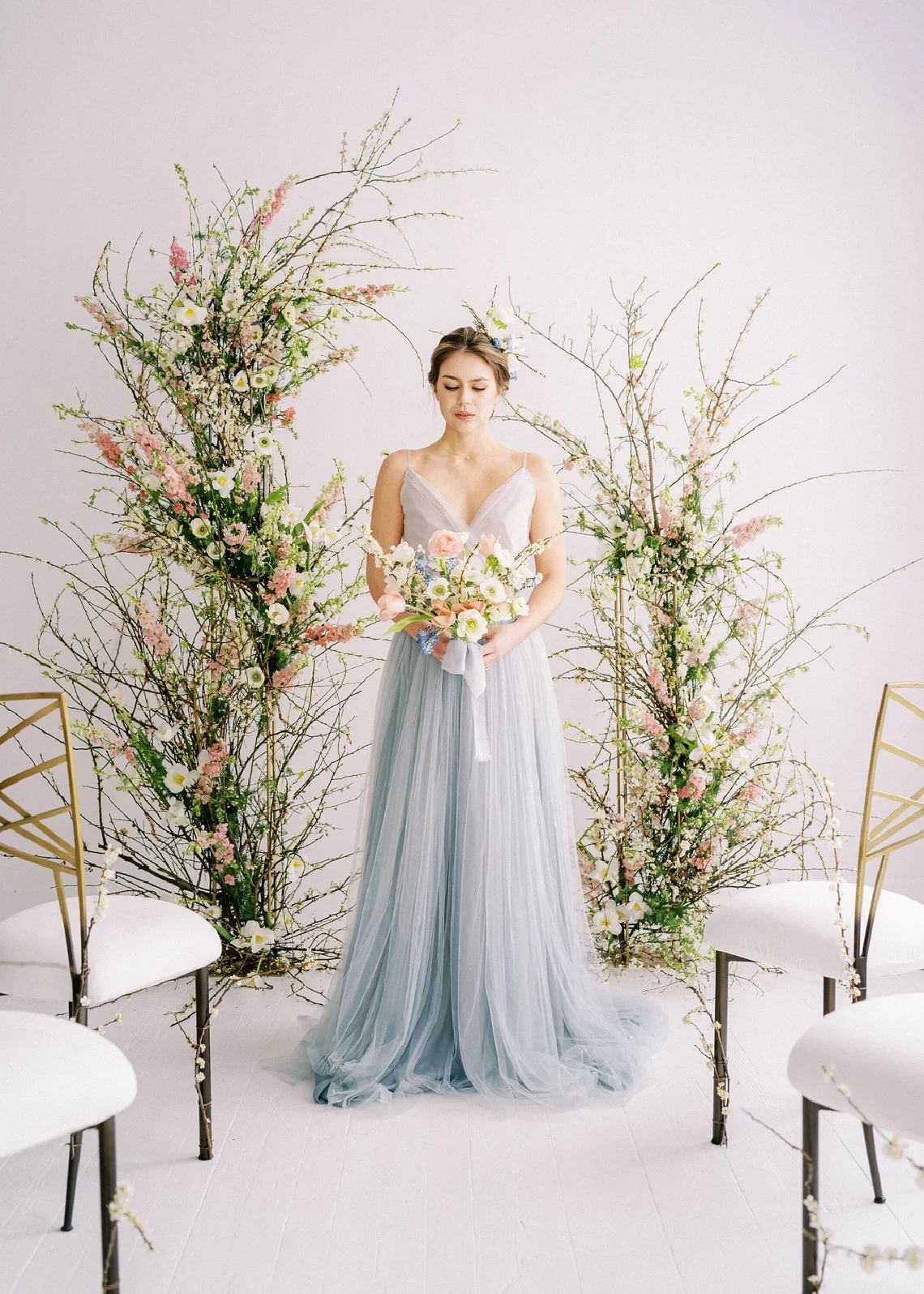 Grey Blue Skirt  Simple  2 Pieces Wedding Dress