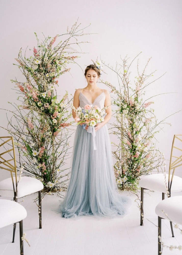 Grey Blue Skirt  Simple  2 Pieces Wedding Dress
