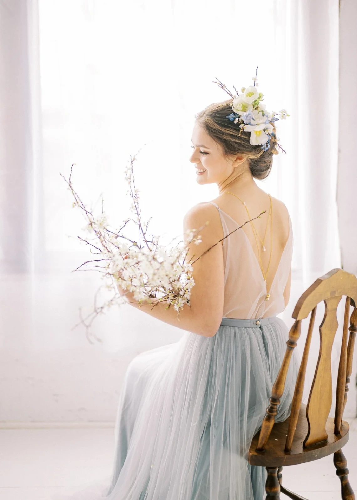 Grey Blue Skirt  Simple  2 Pieces Wedding Dress