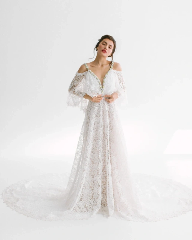 Off White Lace Beaded Wedding Dress