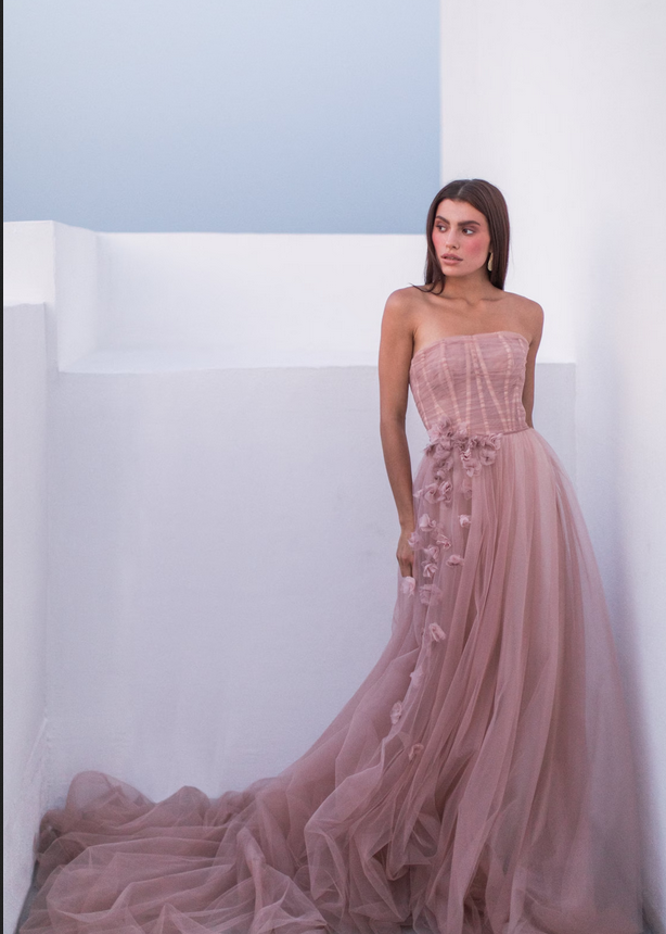 Mauve Lace Beaded Wedding Dress