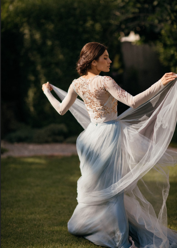 Dark Blue Skirt Beaded 2 Pieces Wedding Dress