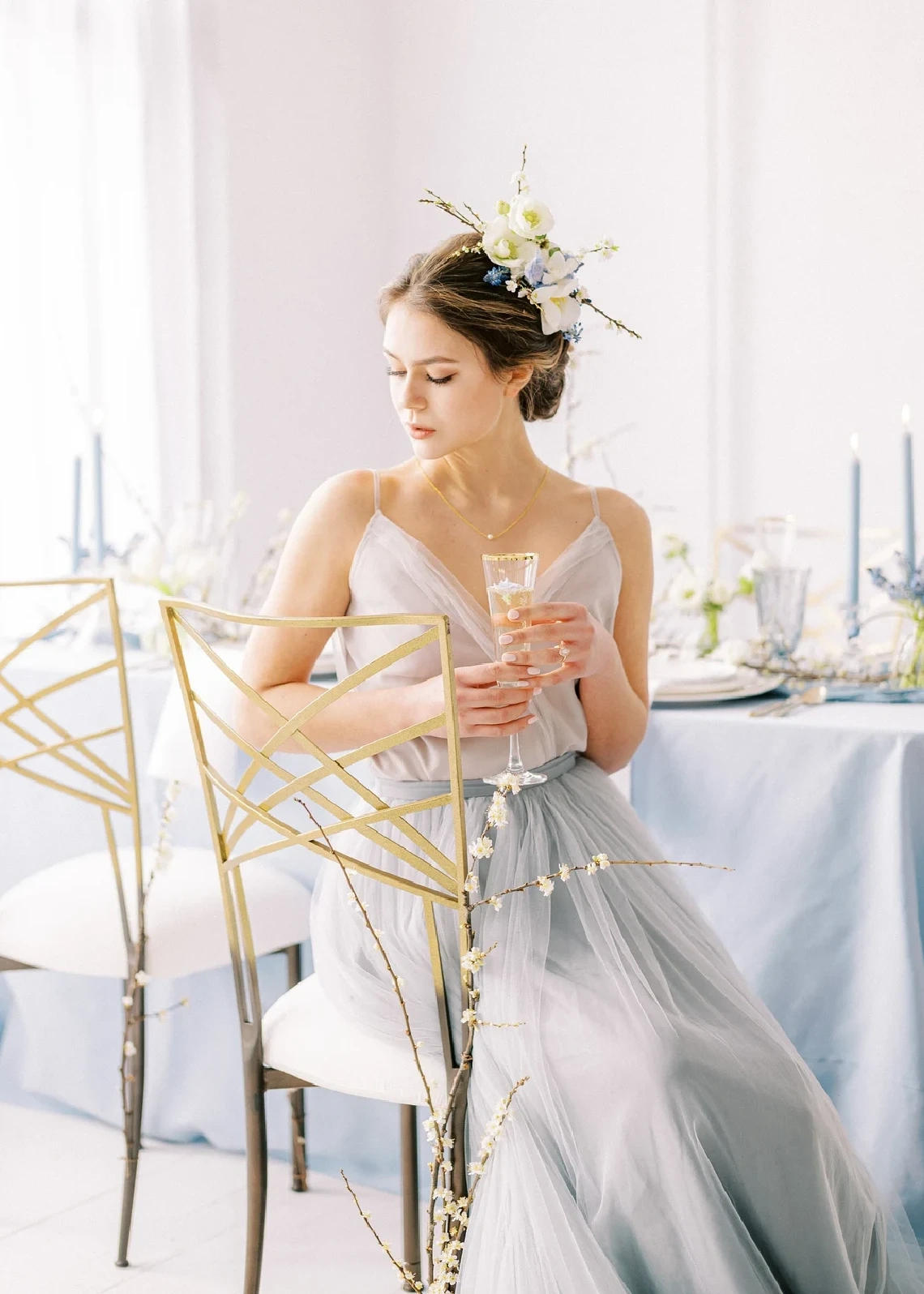 Grey Blue Skirt  Simple  2 Pieces Wedding Dress