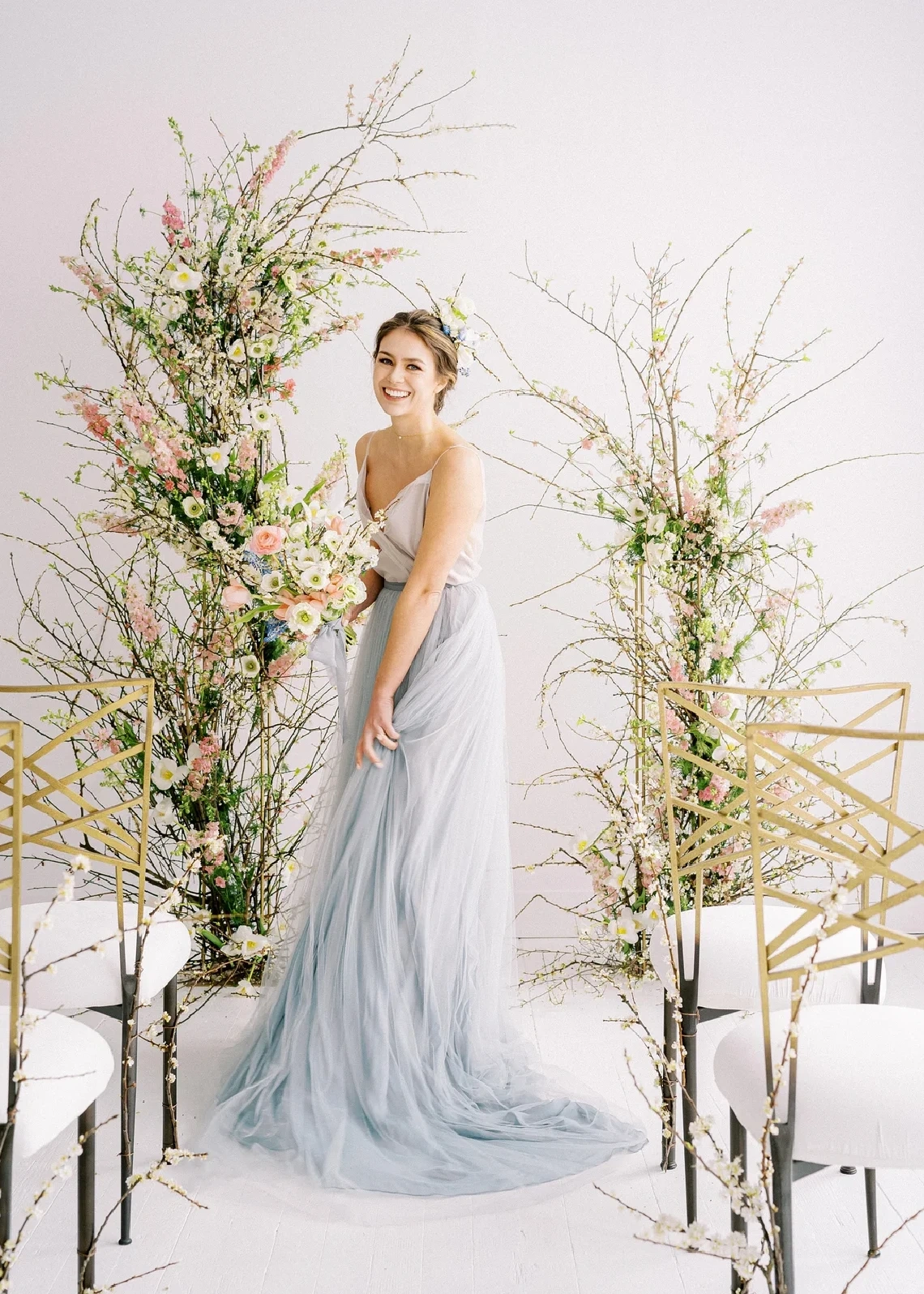 Grey Blue Skirt  Simple  2 Pieces Wedding Dress