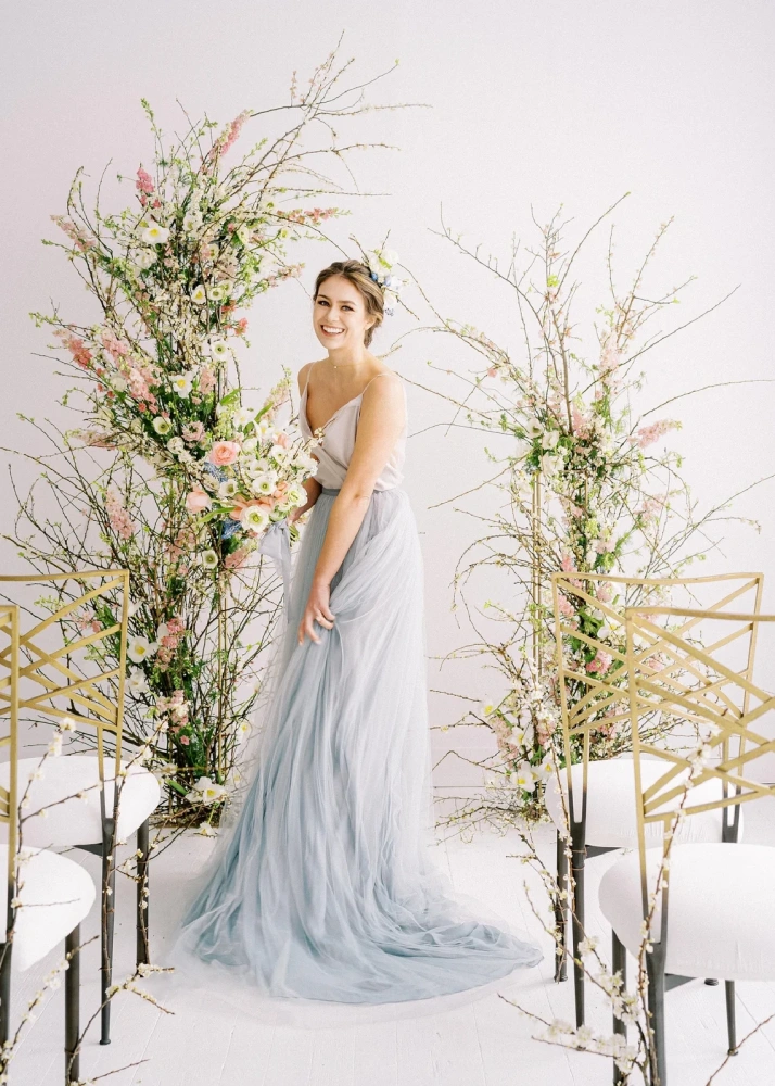 Grey Blue Skirt  Simple  2 Pieces Wedding Dress
