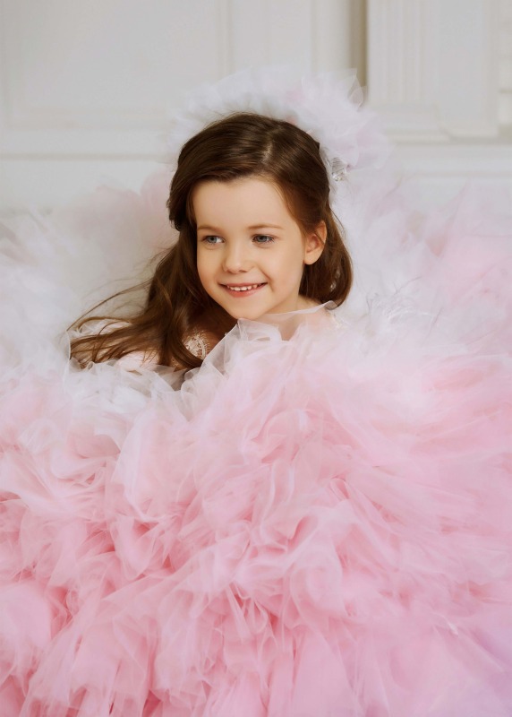 Mix Color Tulle Ruffled Beaded Girls Pageant Dress