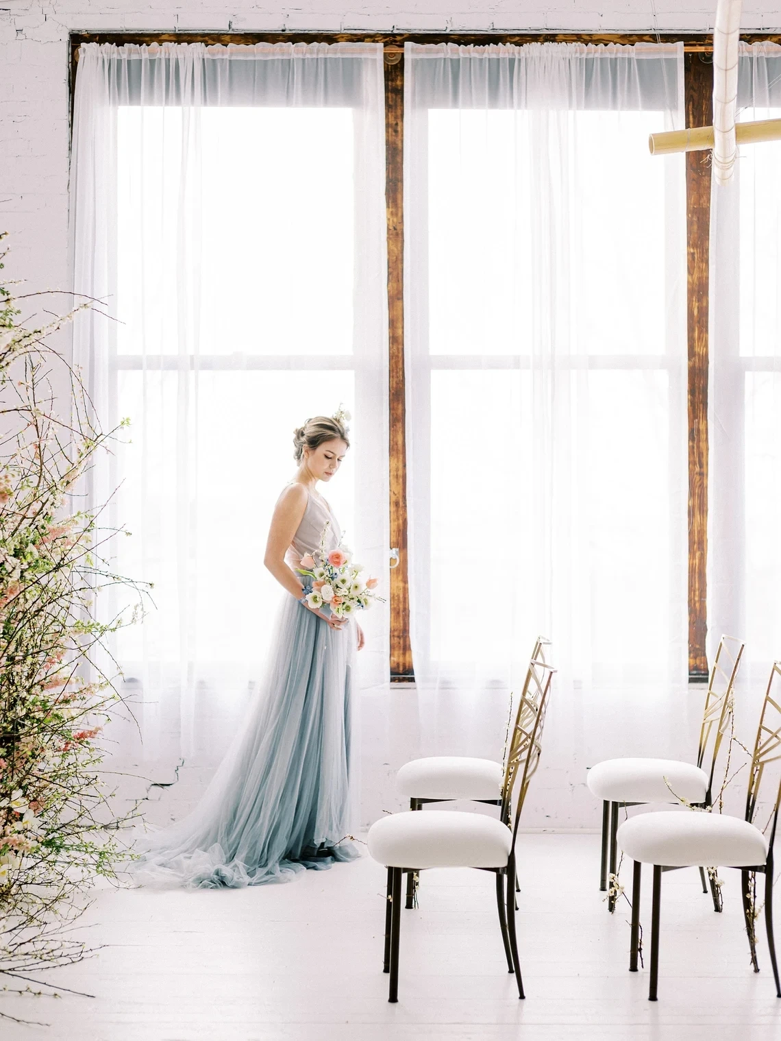 Grey Blue Skirt  Simple  2 Pieces Wedding Dress