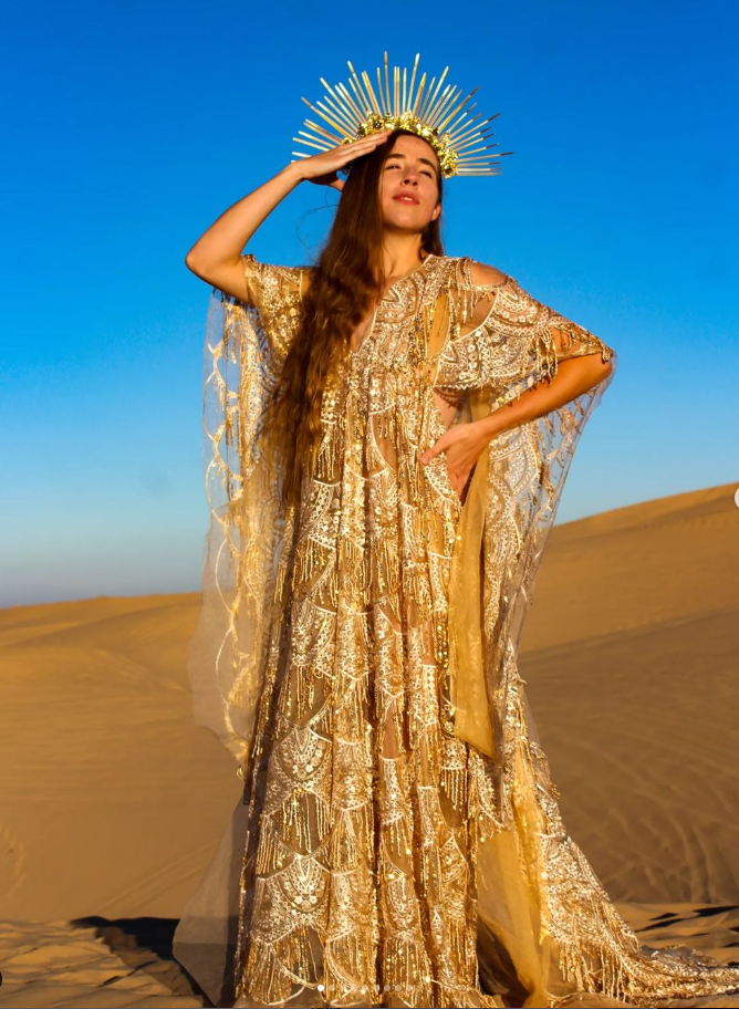 Gold Long Sleeves Lace Tassel  Bohemia Maternity Dress