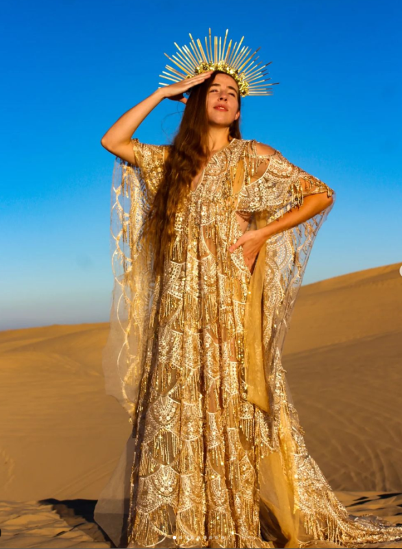 Gold Long Sleeves Lace Tassel  Bohemia Maternity Dress