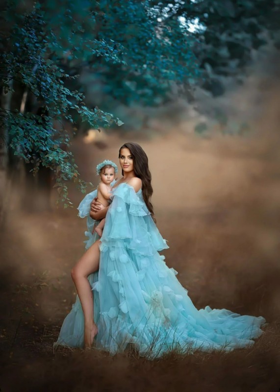 Cold Shoulder 3D Floral Maternity Dress Photoshoot Dress
