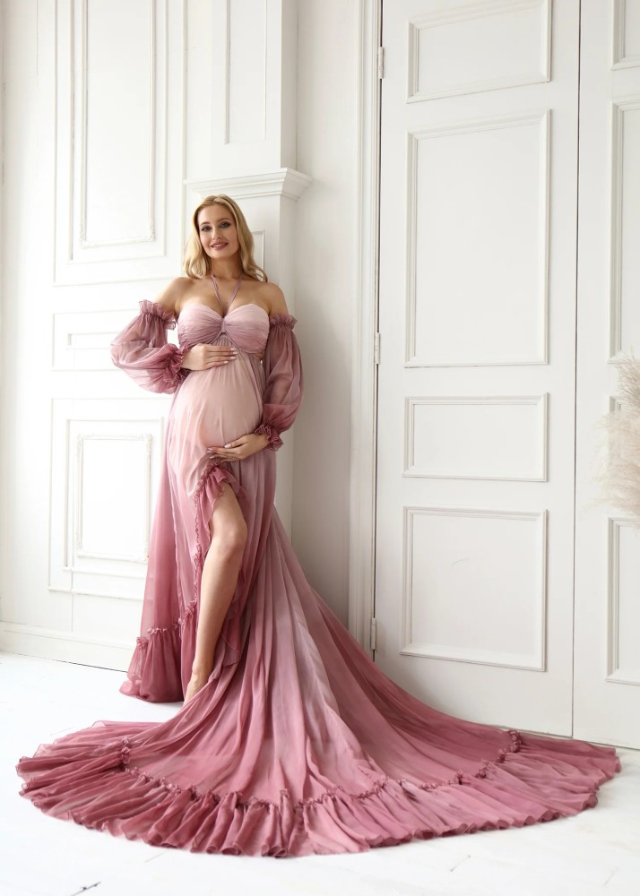Halter Neck Chiffon Airy Maternity Dress