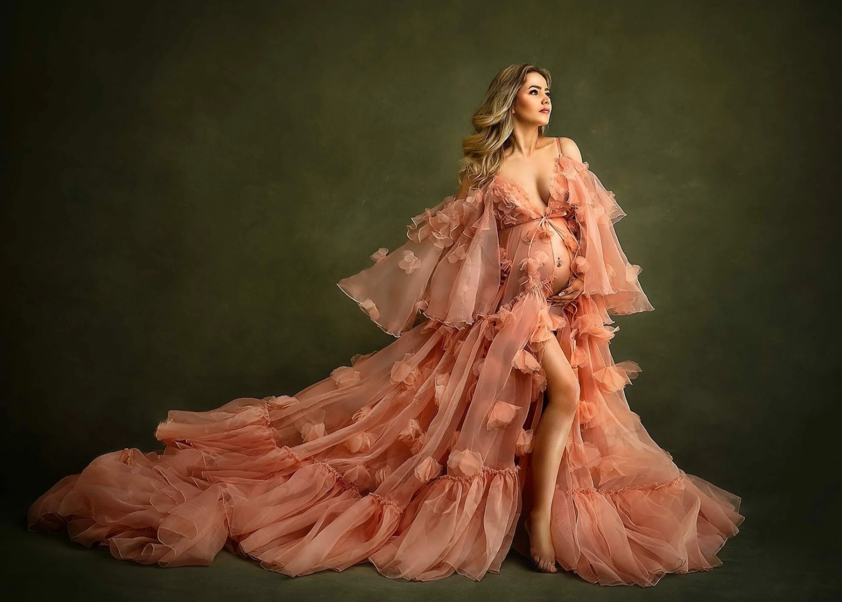 Cold Shoulder 3D Floral Maternity Dress Photoshoot Dress