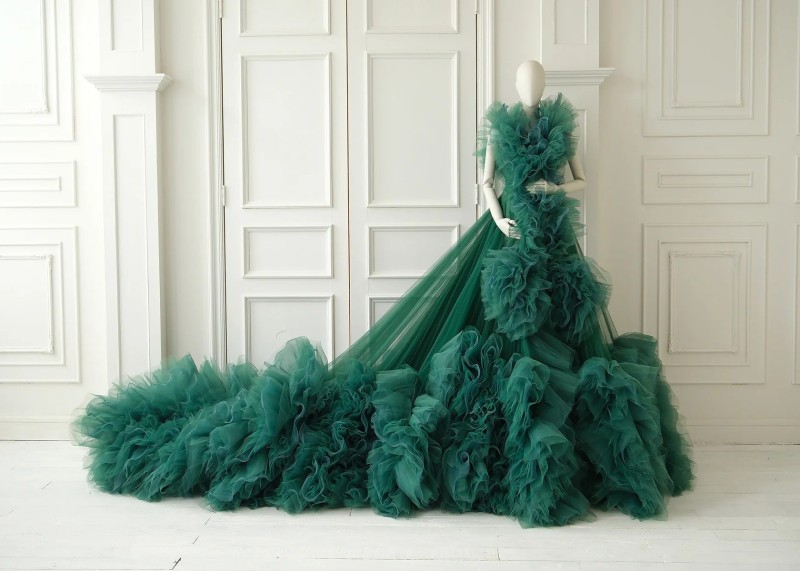 Emerald Green Tulle Luxury Maternity Dress Photoshot Dress