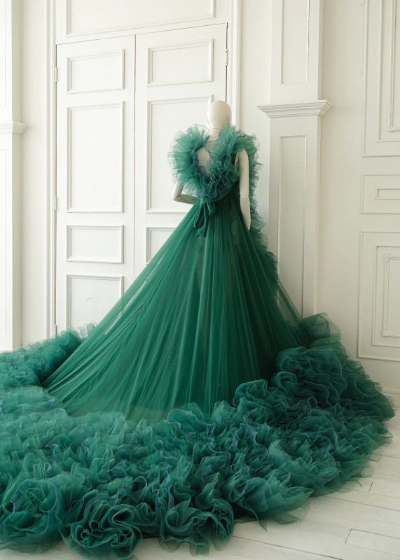 Emerald Green Tulle Luxury Maternity Dress Photoshot Dress