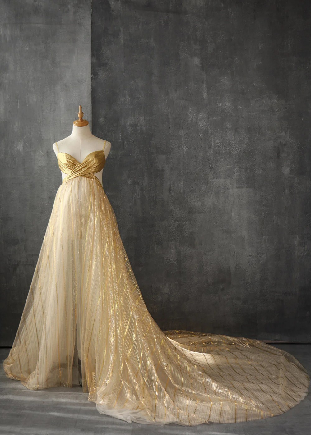 Thin Straps Gold Glitter Tulle Maternity Dress Photoshoot Dress
