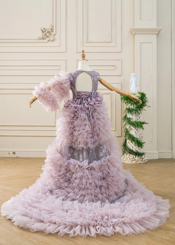 Lace Tulle Long Flower Girl Dress Girls Pageant Dress