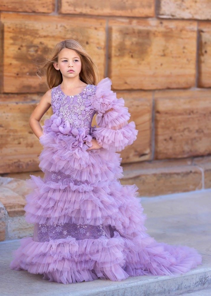 Lace Tulle Long Flower Girl Dress Girls Pageant Dress