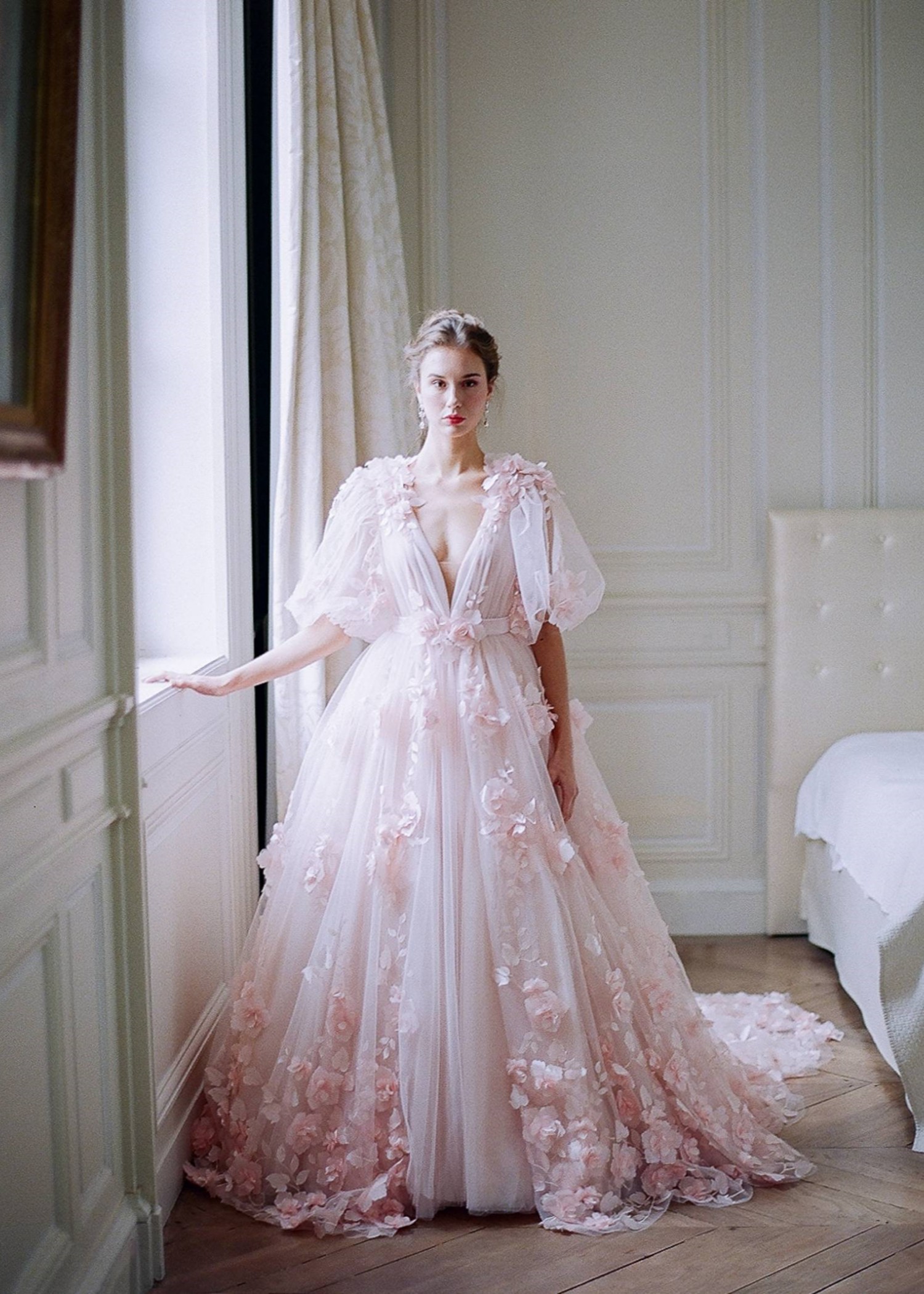 Blush Pink Chic Floral Wedding Dress