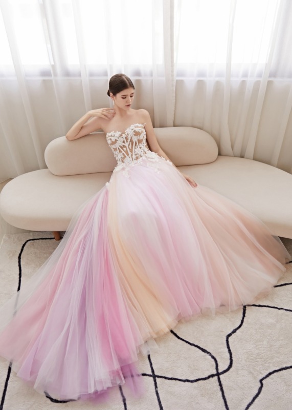 Strapless Lace Tulle Floral Wedding Dress