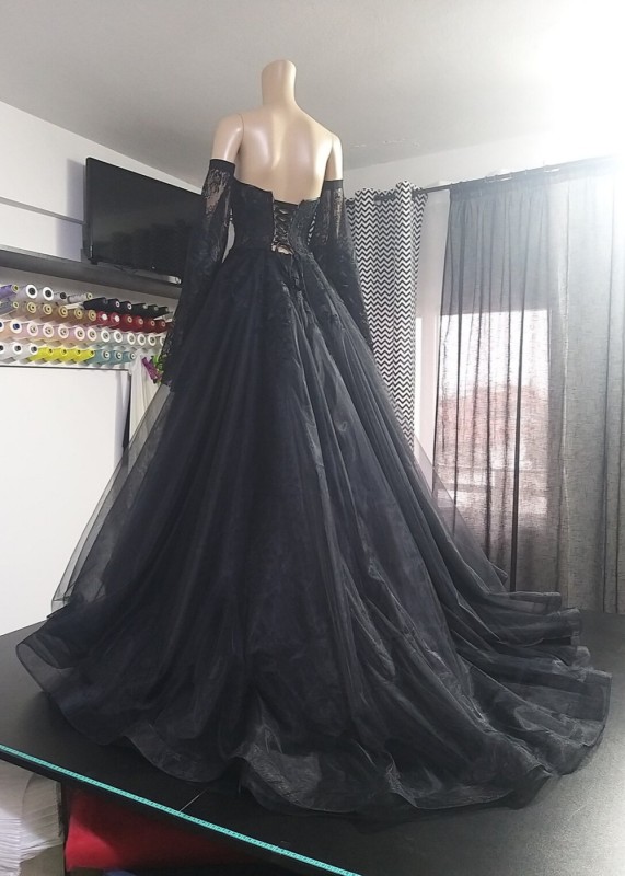 Black Lace Tulle Unique Wedding Dress
