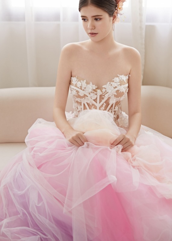 Strapless Lace Tulle Floral Wedding Dress