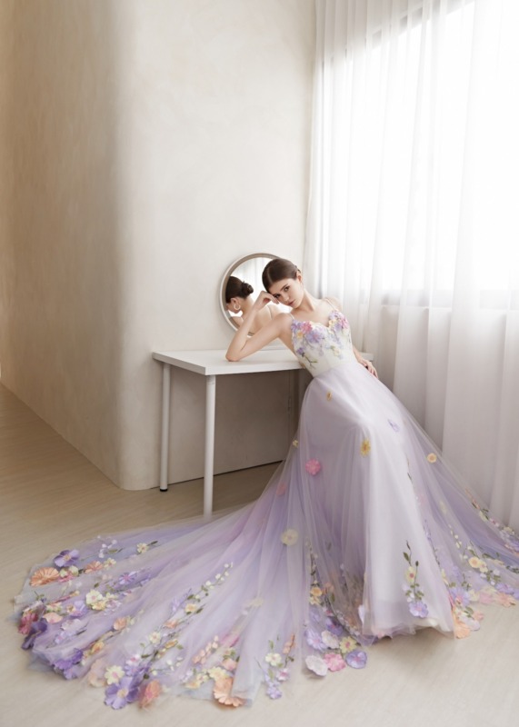 Lavender Lace Tulle Floral Fairytale Wedding Dress