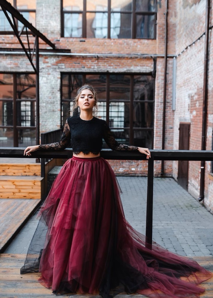 Dark Red Tulle Newest Maxi Wedding Skirt