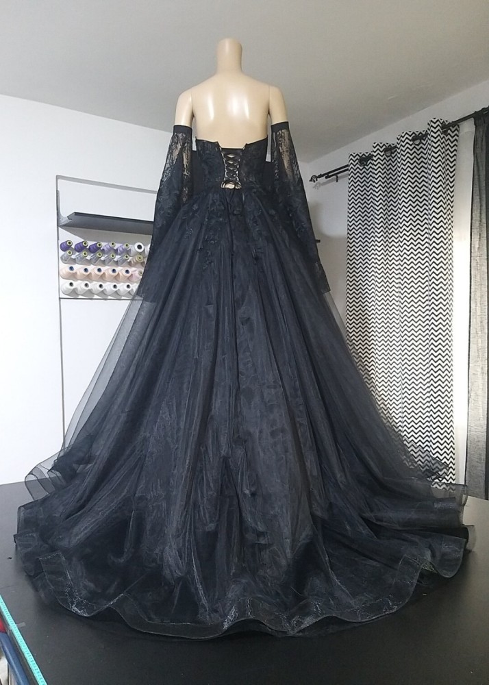 Black Lace Tulle Unique Wedding Dress