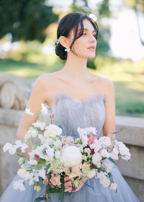 Strapless Blue Lace Tulle Awesome Wedding Dress