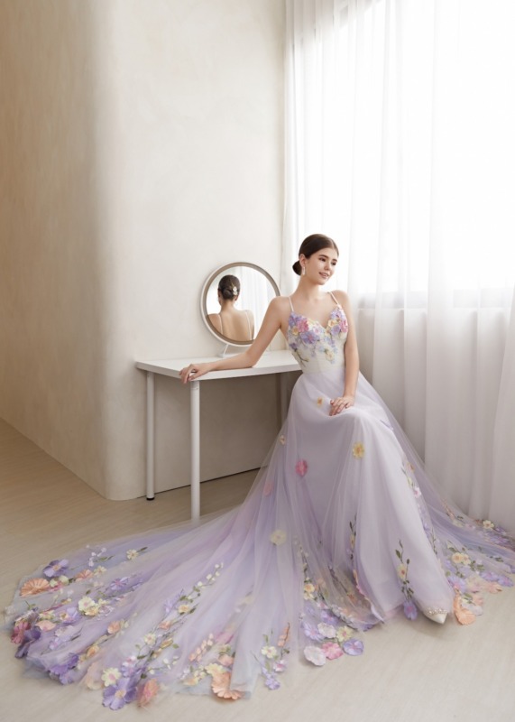Lavender Lace Tulle Floral Fairytale Wedding Dress