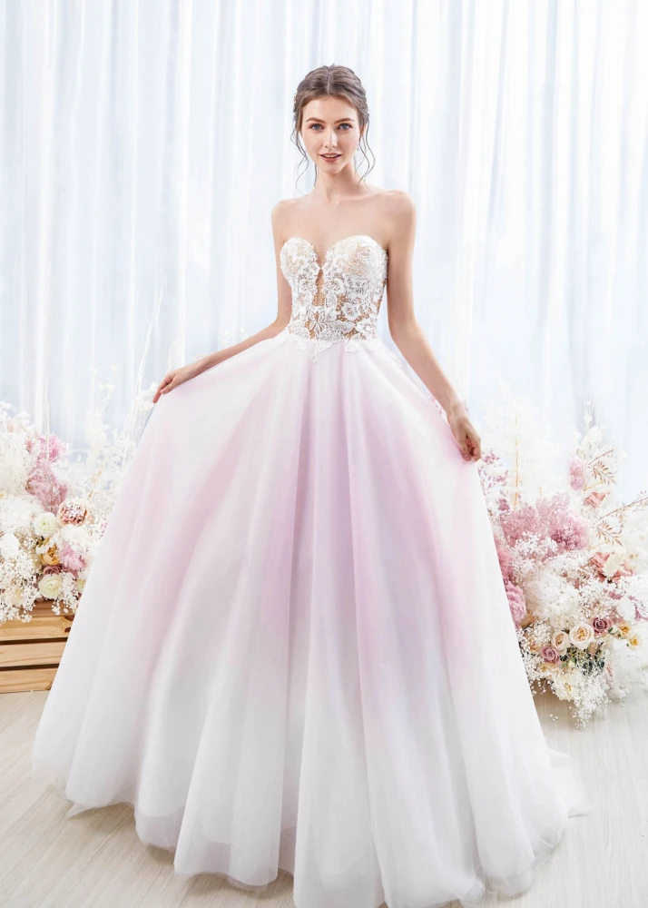 ivory and pink wedding dress Ivory Blush Pink Lace Bridal Dress with Detachable Overskirt | Sample & Custom Options