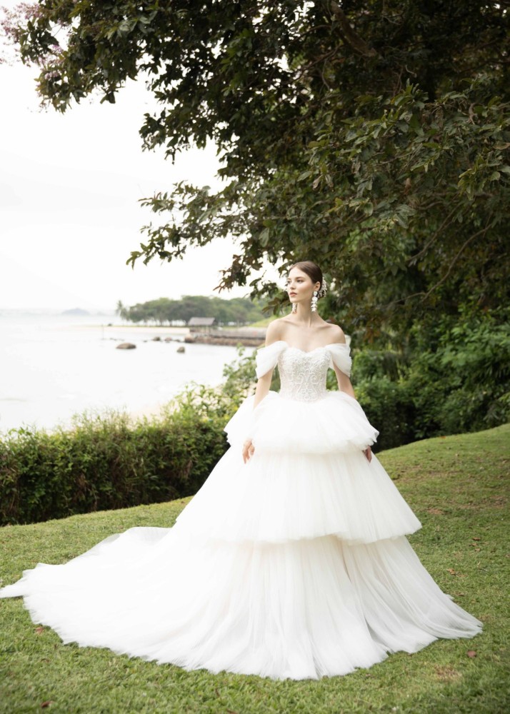 Off Shoulder Ivory Lace Tulle Stunning Wedding Dress