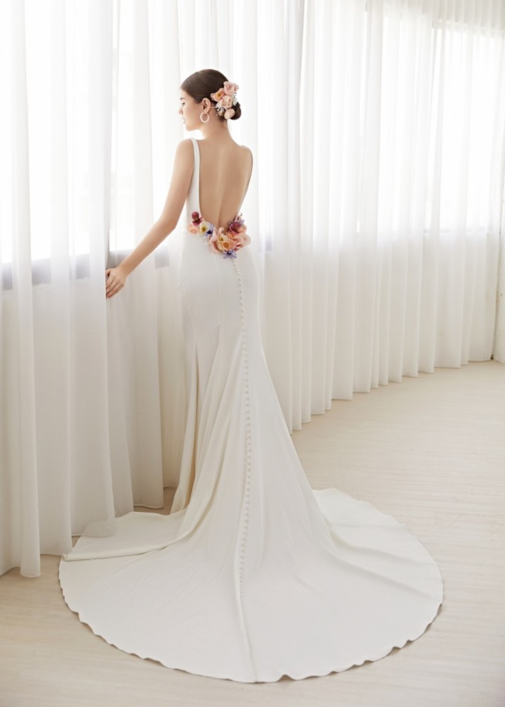 Ivory Satin Open Back Minimalist Wedding Dress