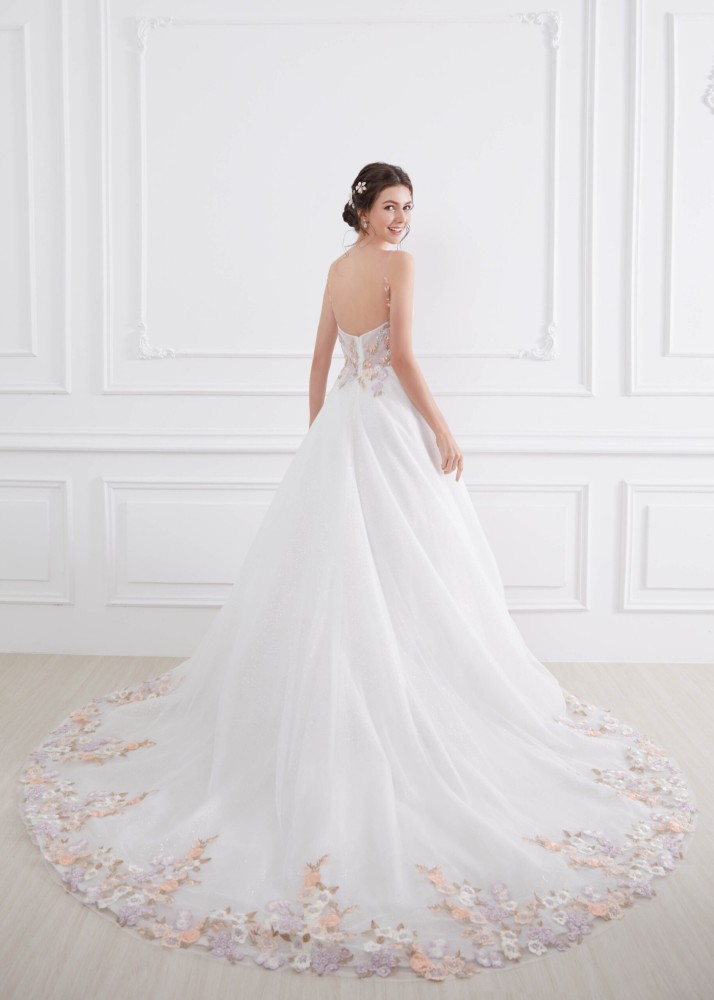 Lilac Lace Tulle Sparkly Floral Wedding Dress
