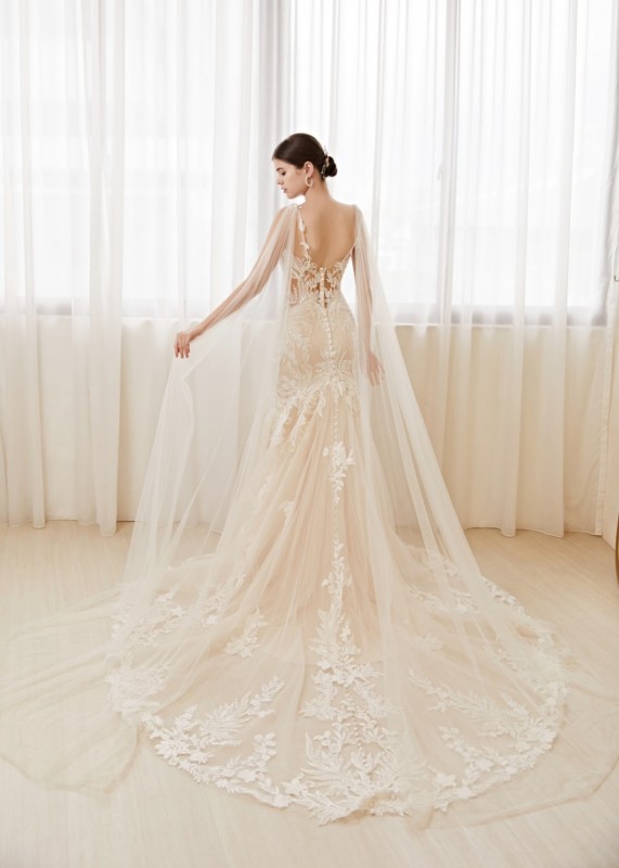 Beaded Champagne Lace Tulle Mermaid Wedding Dress