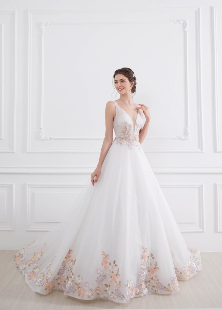 Lilac Lace Tulle Sparkly Floral Wedding Dress